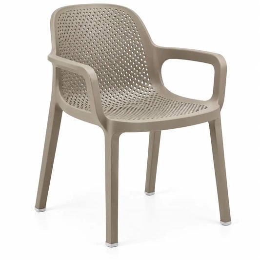 Sedia, seduta traforata con braccioli, grigio